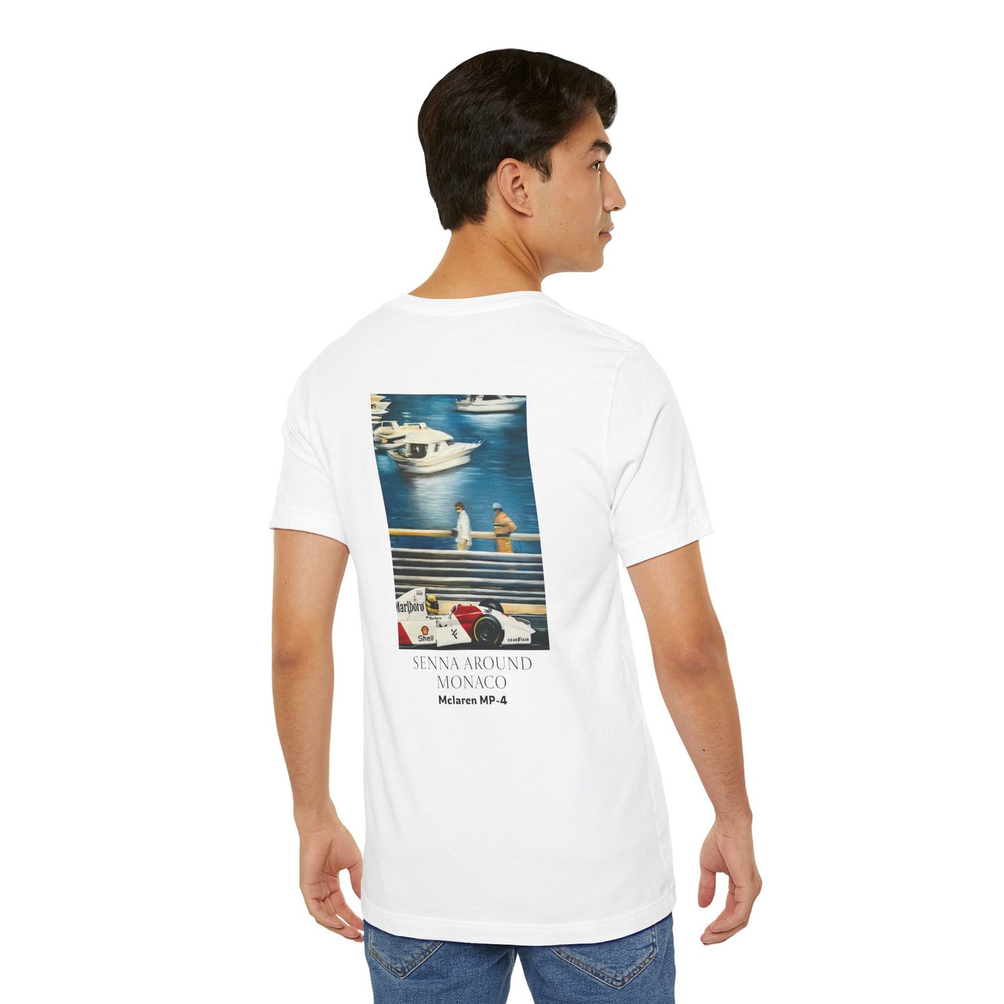 T-Shirt — Senna Around Monaco Graphic Tee (McLaren MP4-2 Art)