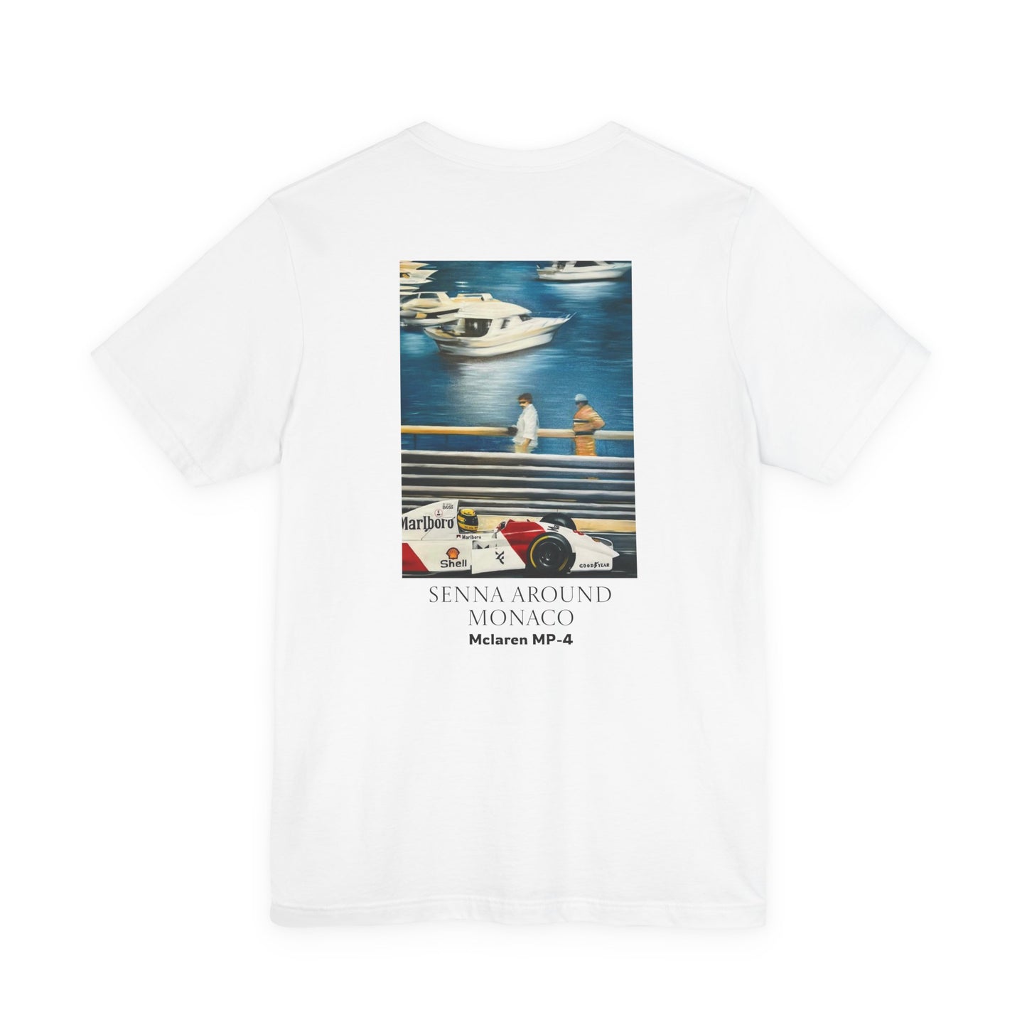 T-Shirt — Senna Around Monaco Graphic Tee (McLaren MP4-2 Art)