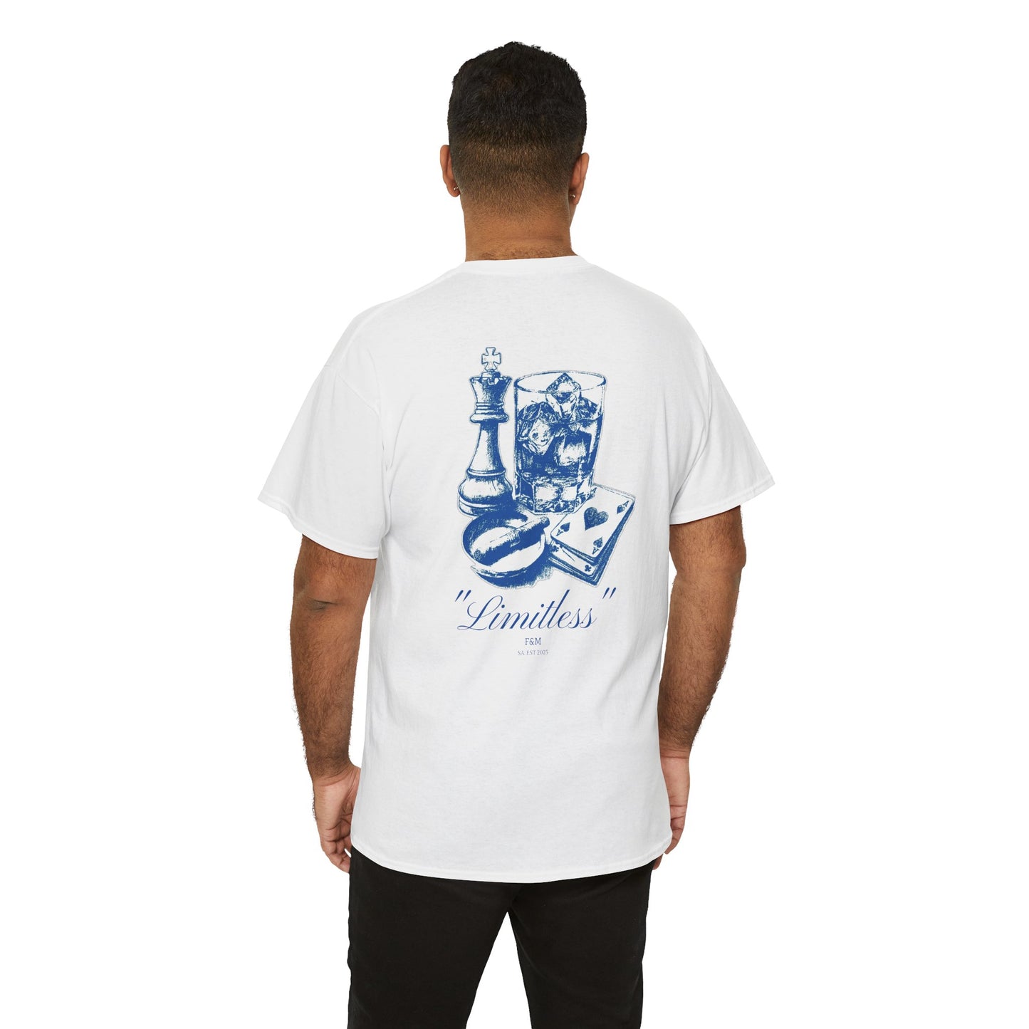 T-Shirt — "Limitless" Blue Vintage Chess & Whiskey Graphic Tee