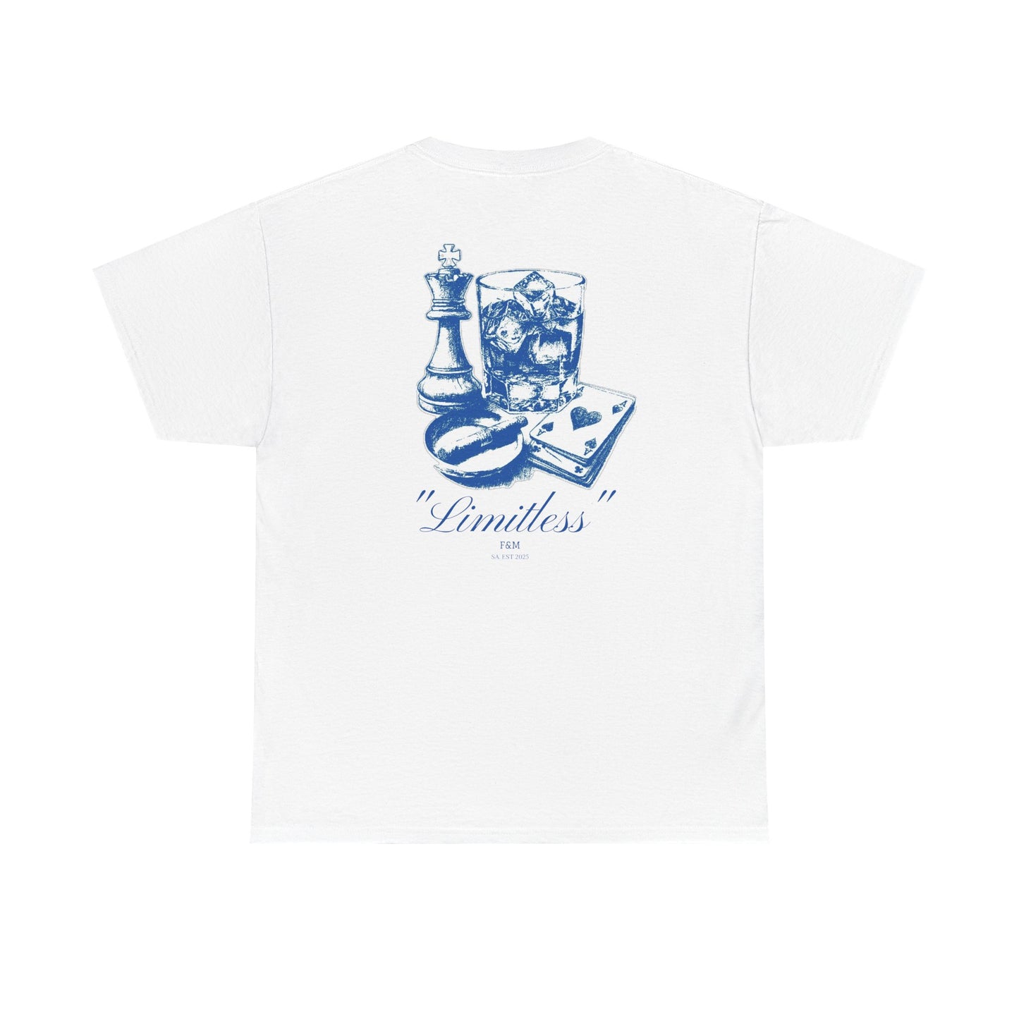 T-Shirt — "Limitless" Blue Vintage Chess & Whiskey Graphic Tee