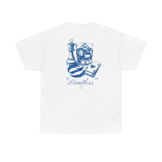 T-Shirt — "Limitless" Blue Vintage Chess & Whiskey Graphic Tee